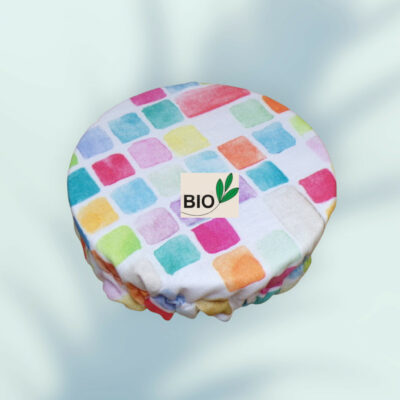 charlotte alimentaire coton bio doublé PUL certifié contact alimentaire modèle mosaïque tons pastels