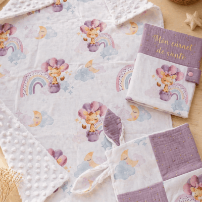 ensemble bébé naissance couverture doudou carnet santé girafe