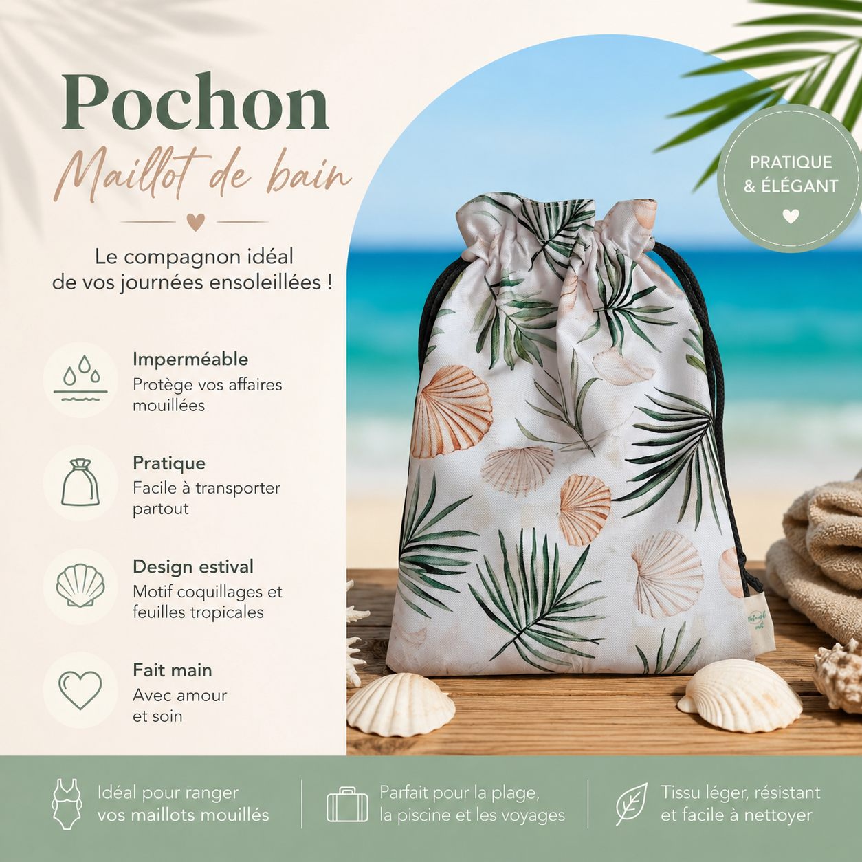Pochon maillot de bain imperméable – Bikini Bag fait main – Sac plage pratique et élégant – Image 5