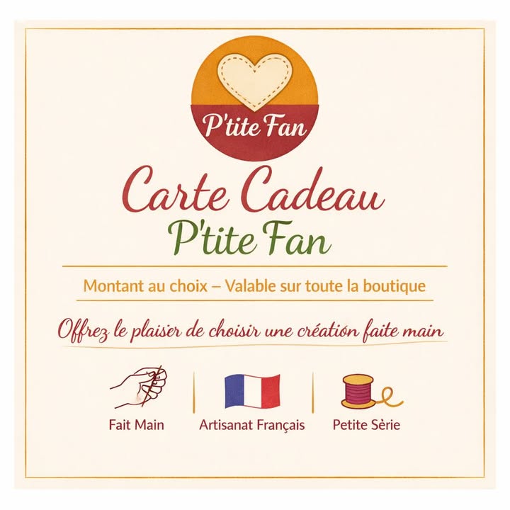 Carte cadeau P'tite Fan - Artisanat textile - Montant au choix - Idée cadeau