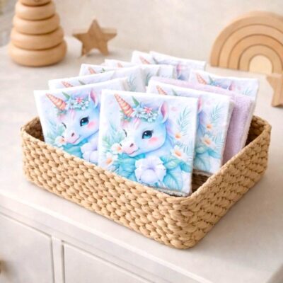 lot lingettes lavables licornes eponge bambou