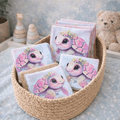 lot lingettes lavables tortues eponge bambou