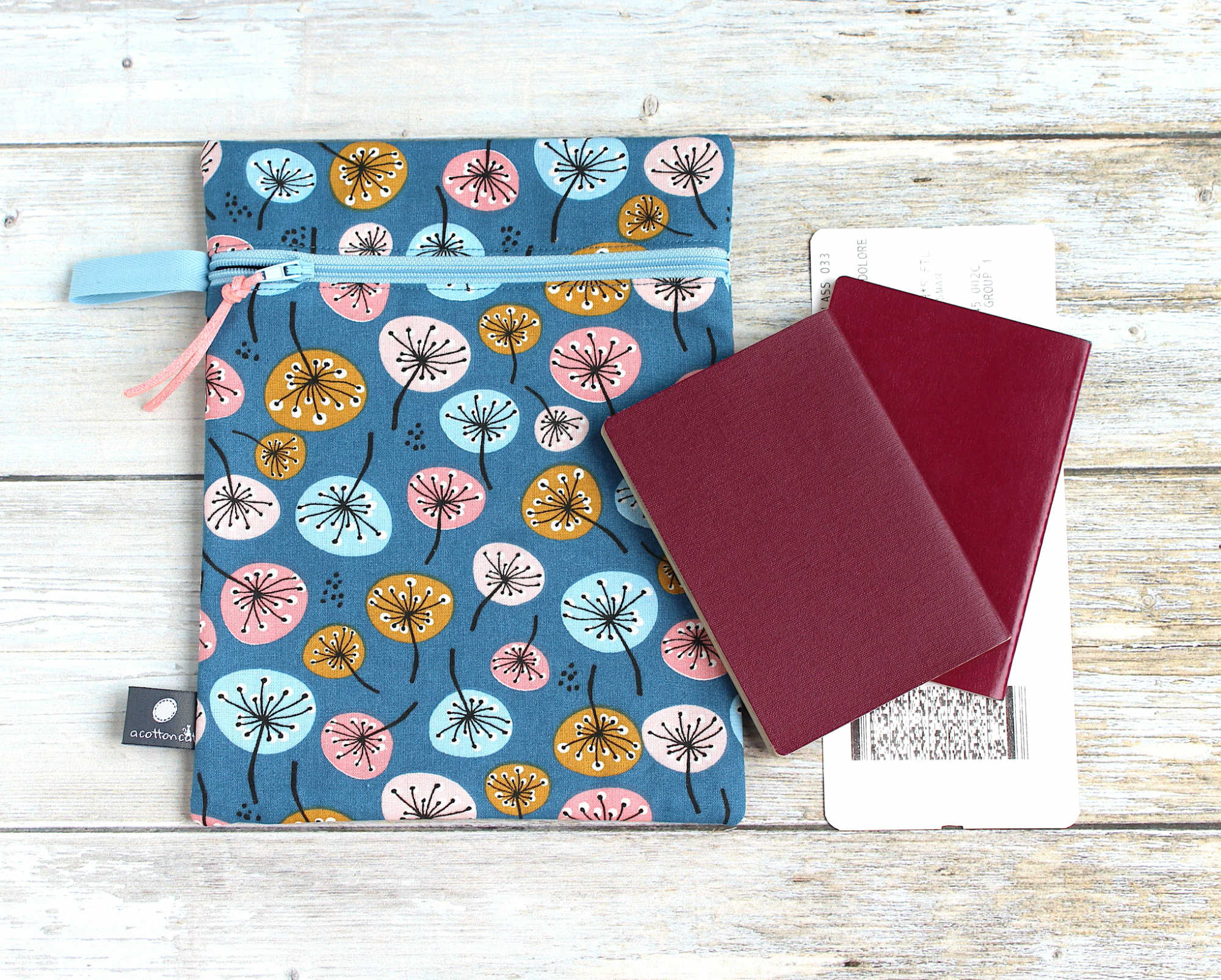 Pochette livre zippée, trousse plate tissu fleurs, porte documents – Image 2