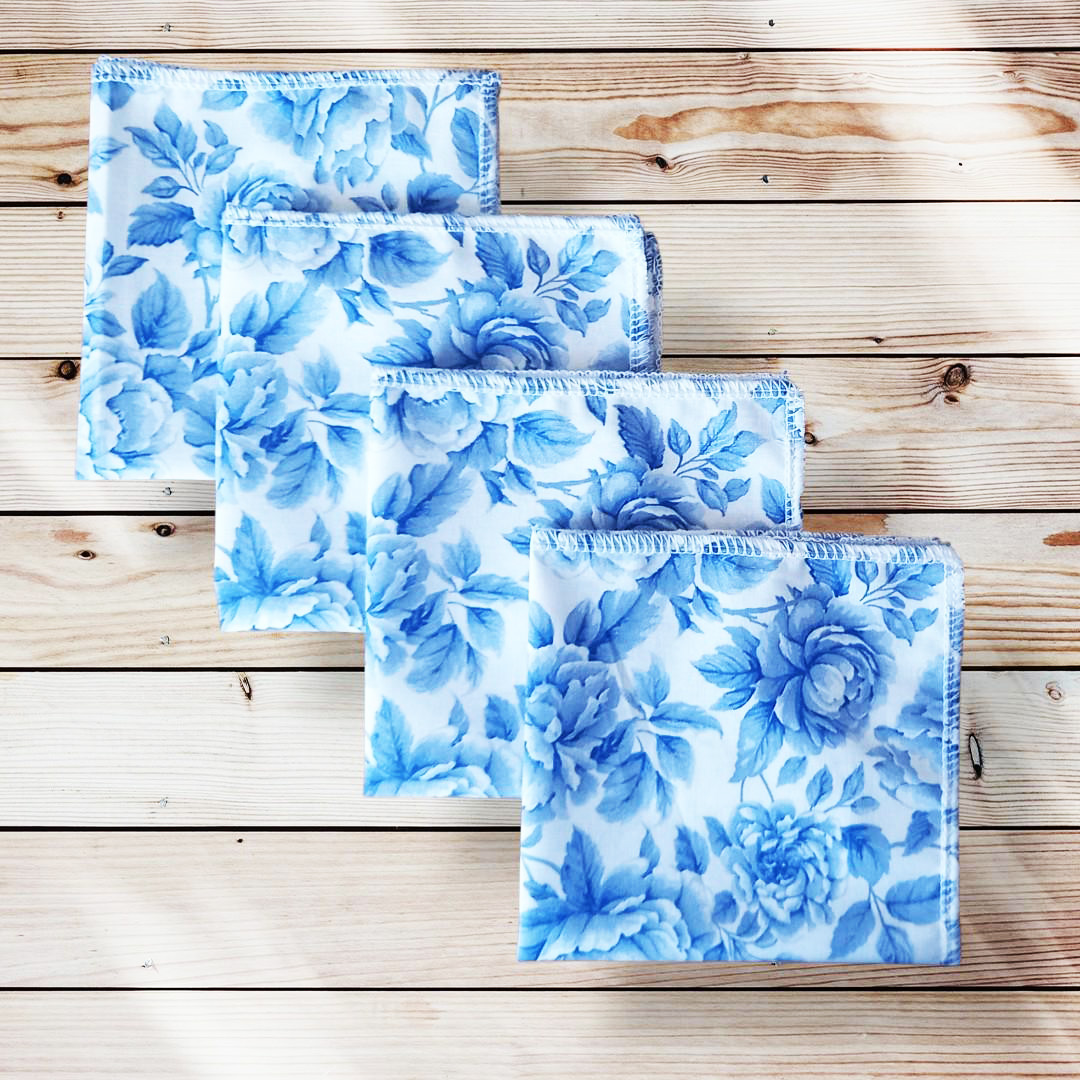 Mouchoirs en coton lavables et réutilisables BRIDGERTON COBALT (25 x 25 cm) Mouchoir alternatif et durable - Hanckies