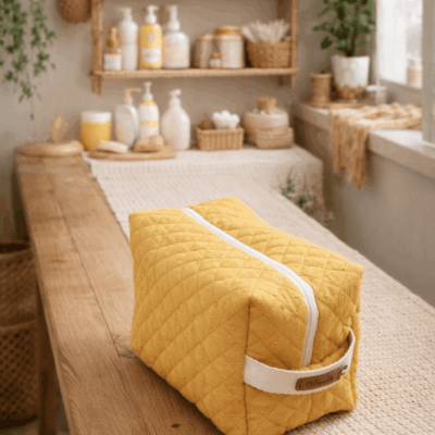 trousse toilette gaze coton moutarde