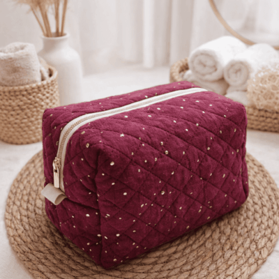 trousse toilette gaze coton prune