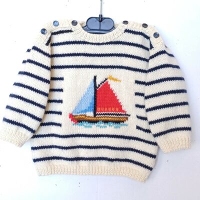 Pull tricot pour bébé , avec un bateau, taille 1 an
