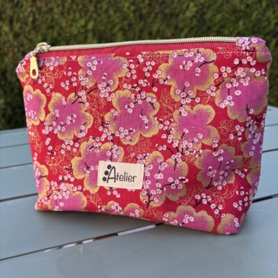 Petite trousse de toilette en tissus japonais rouge