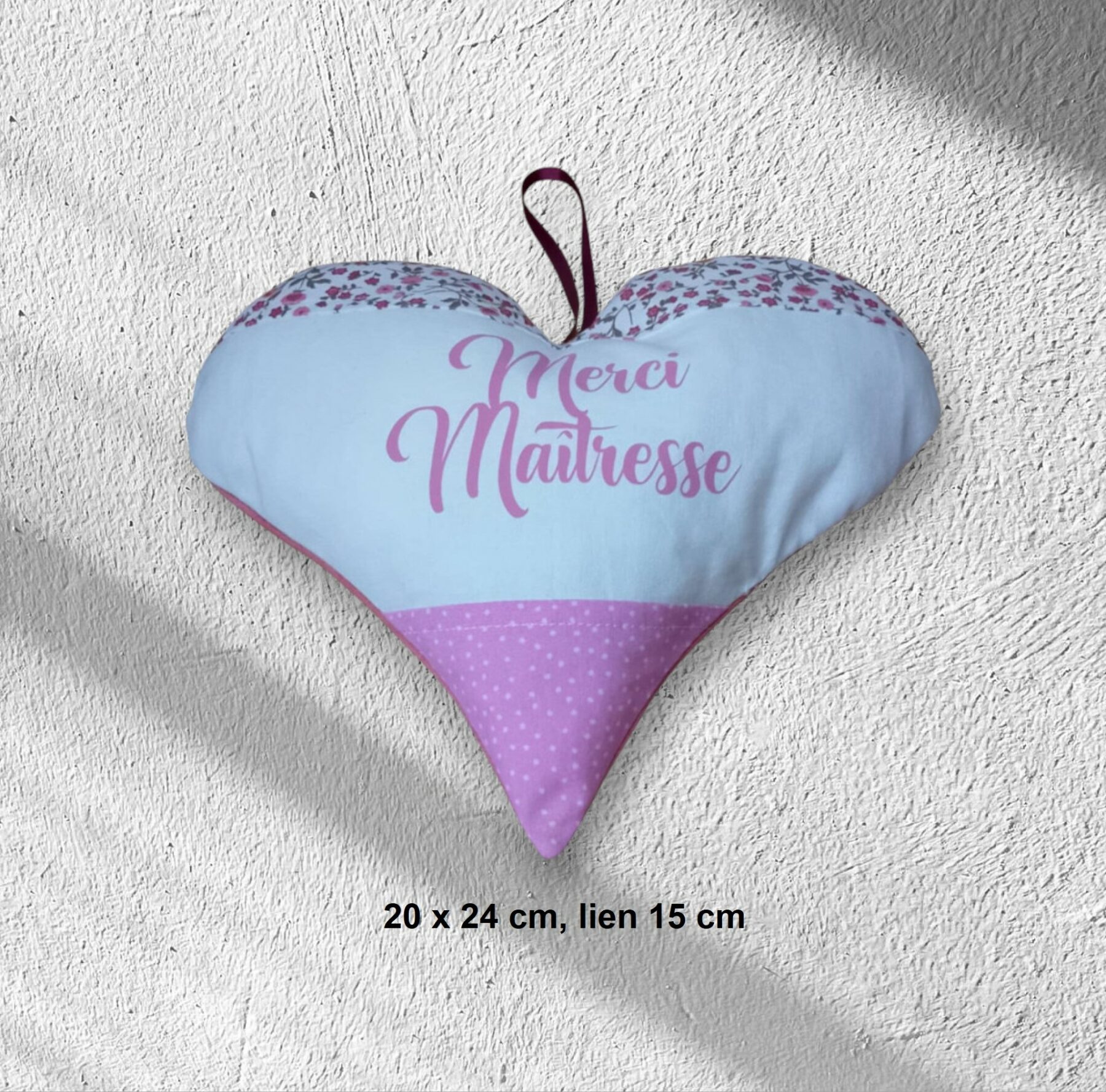 cadeau maîtresse ou maître, fin d'année scolaire, sac doublé, pochon brodé main ou coeur – Image 2