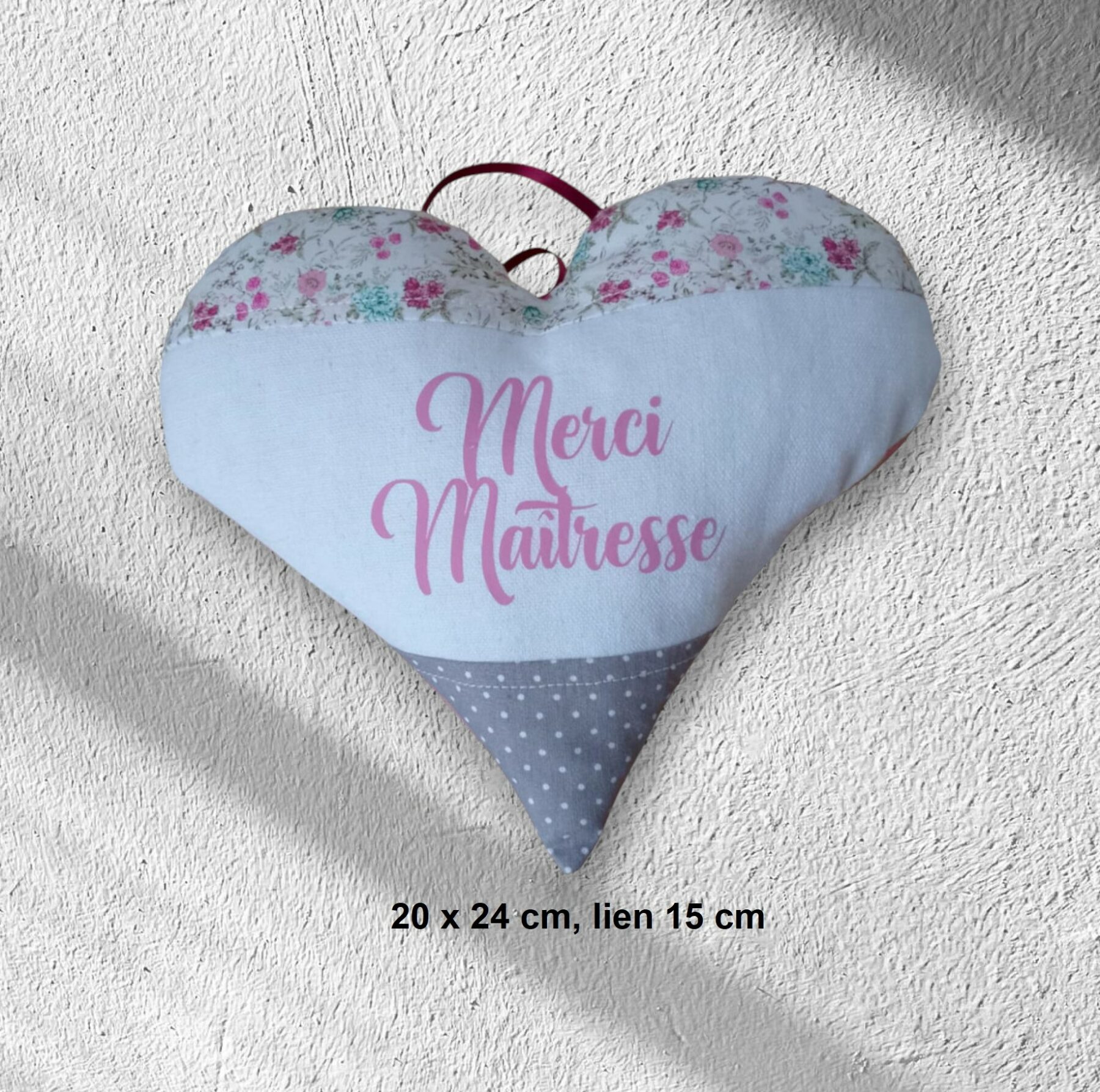 cadeau maîtresse ou maître, fin d'année scolaire, sac doublé, pochon brodé main ou coeur – Image 3