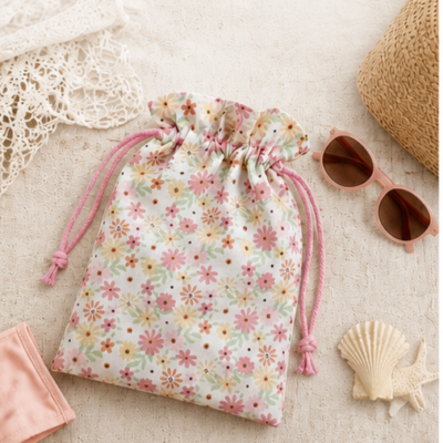 Pochon maillot de bain imperméable fleuri – Sac bikini pratique & élégant – Rangement maillot mouillé – Fait main