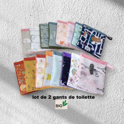 Lot de 2 gants de toilette coton biologique pour enfant 4 ans et plus