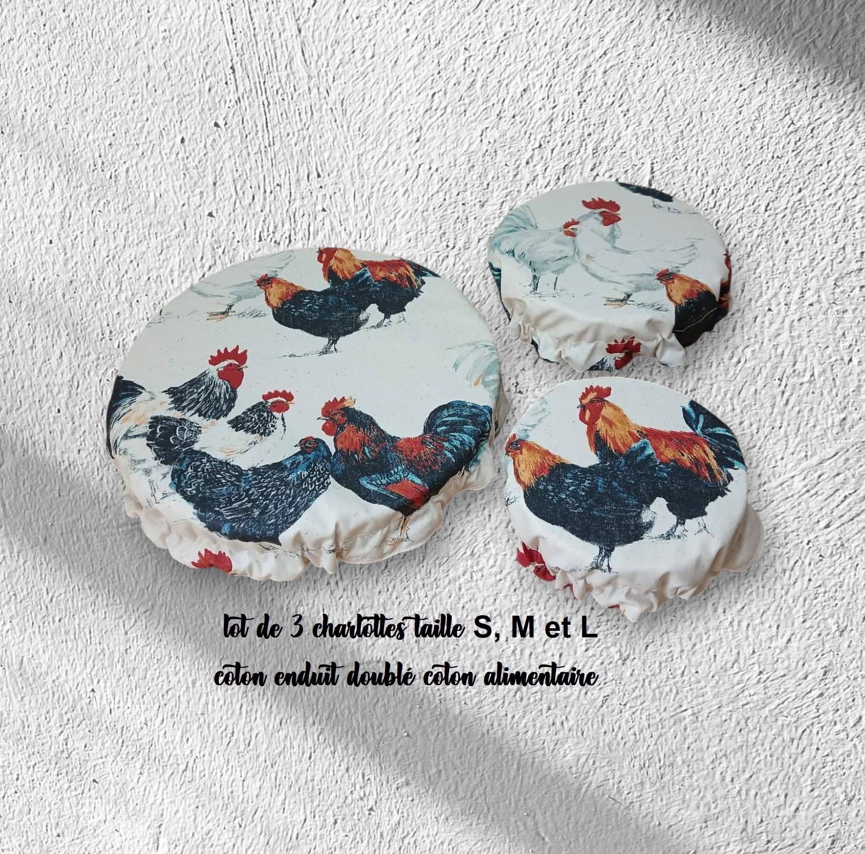 lot de 3 charlottes alimentaires coton enduit doublé coton alimentaire modèle au choix