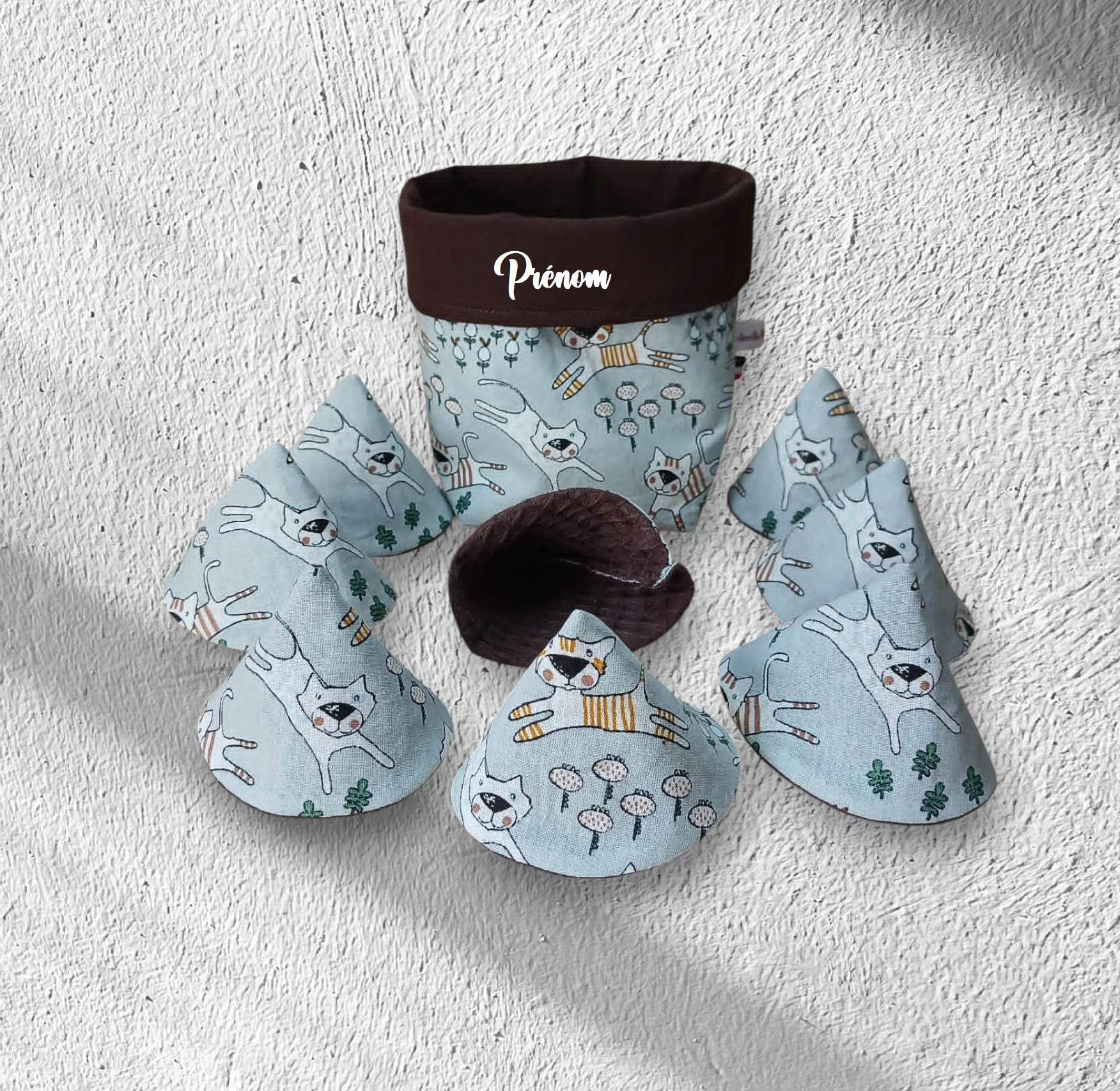 Panière et 8 cônes anti pipi, pare pipi, change bébé personnalisable modèle au choix – Image 17