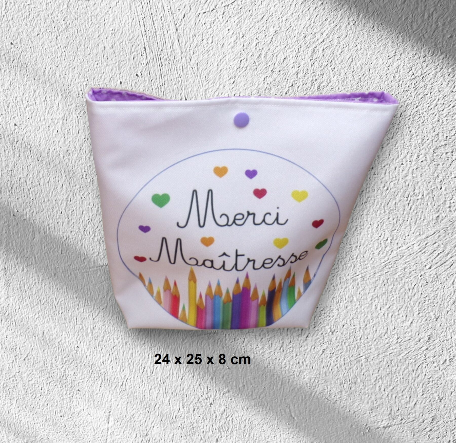 cadeau maîtresse ou maître, fin d'année scolaire, sac doublé, pochon brodé main ou coeur – Image 4
