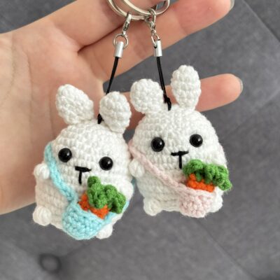 Porte-clé lapin au crochet fait main, amigurumi kawaii, accessoire sac, cadeau artisanal doux et original