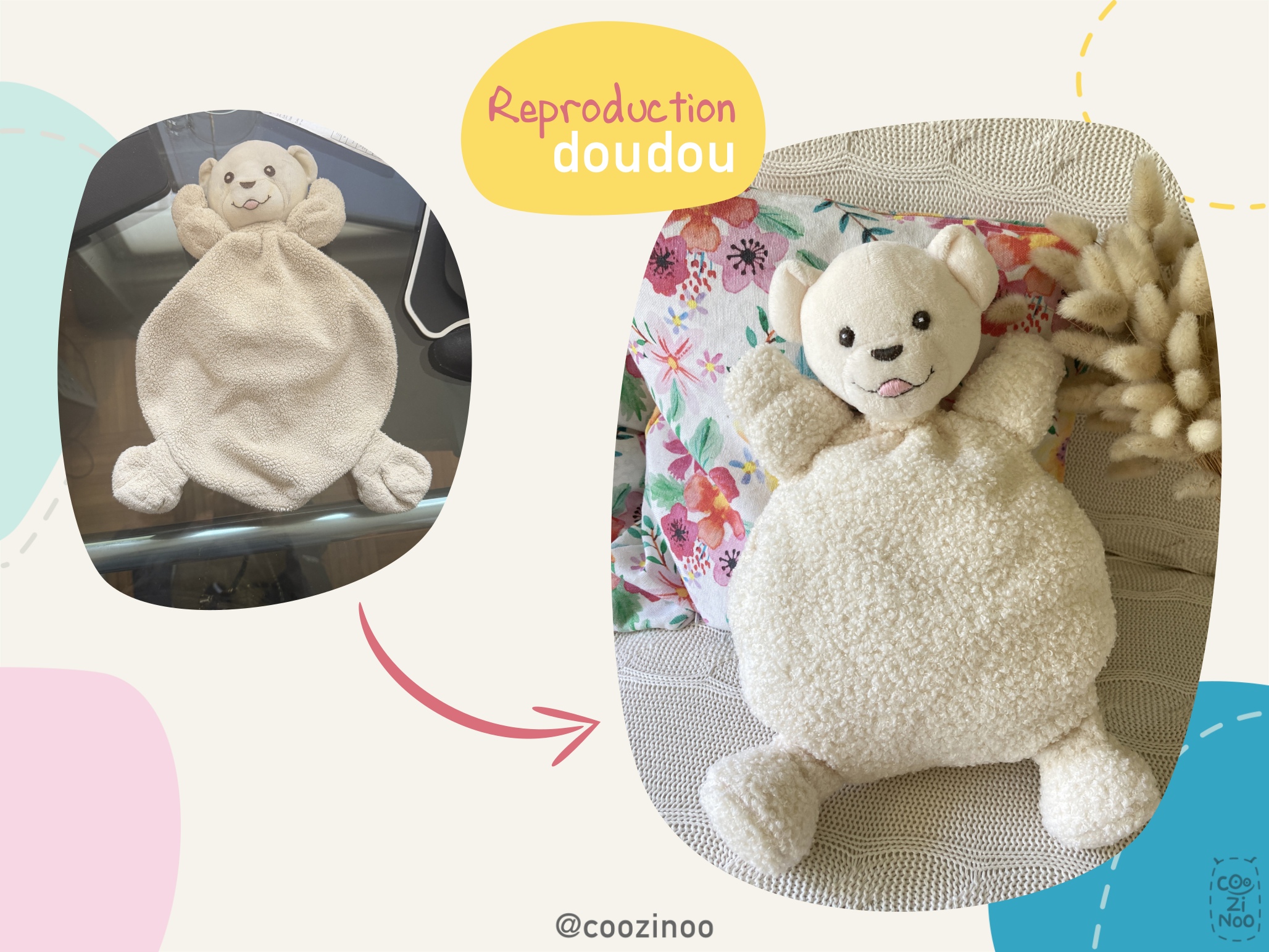 reproduction doudou ours semi plat bouclettes