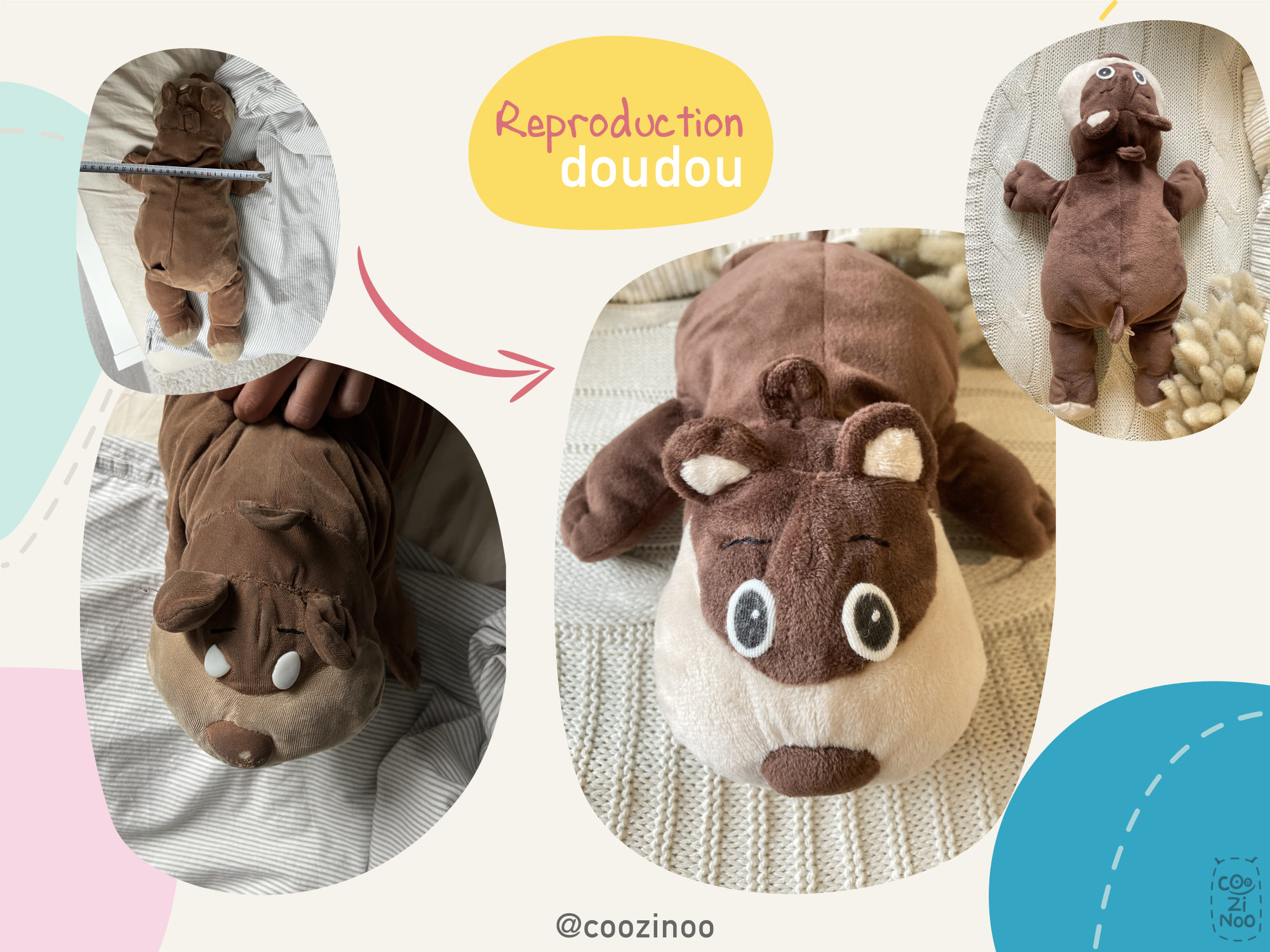 reproduction doudou ours marron couché