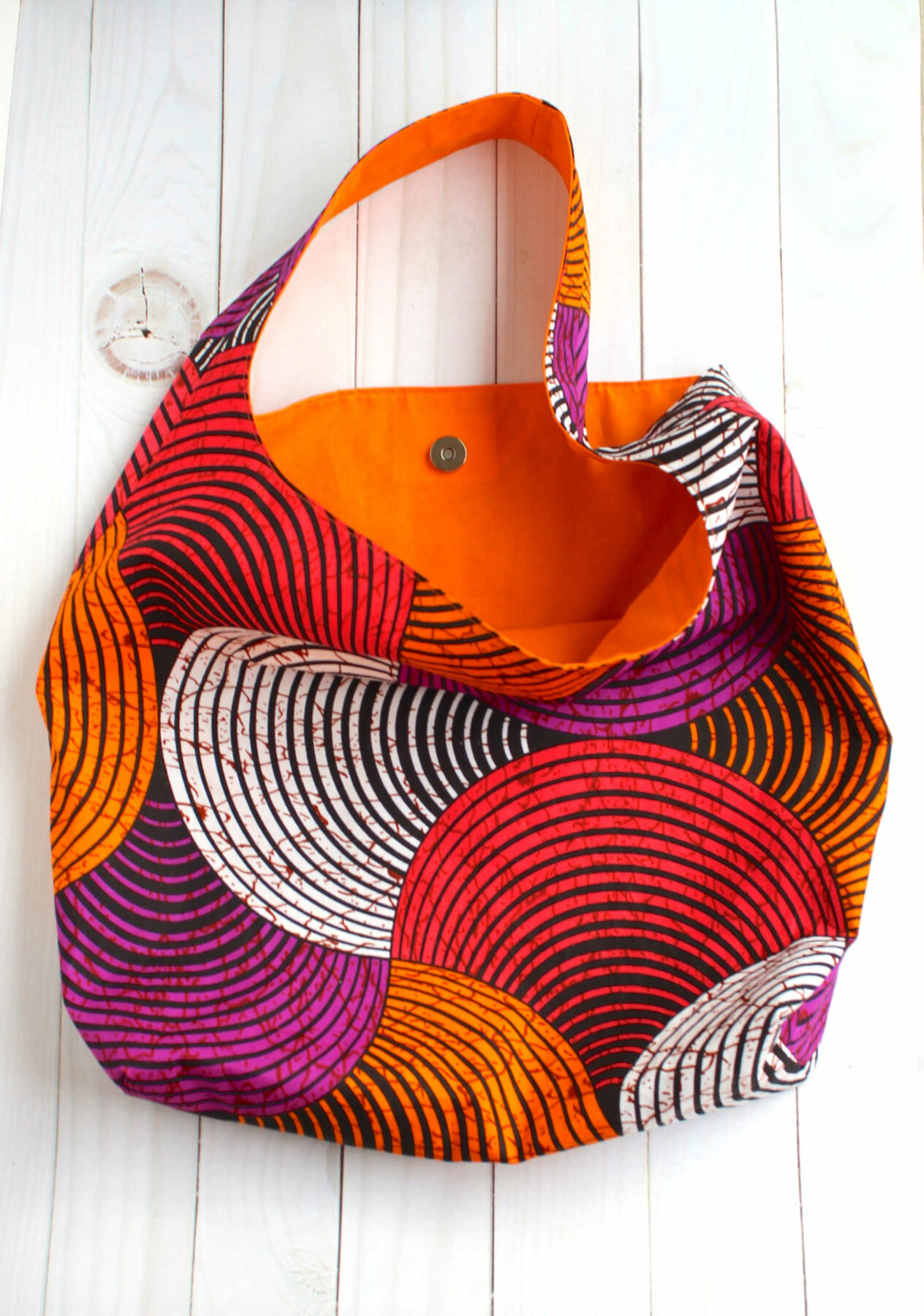 sac boho tissu wax, grand sac cabas, sac une anse porté épaule, sac à courses – Image 5