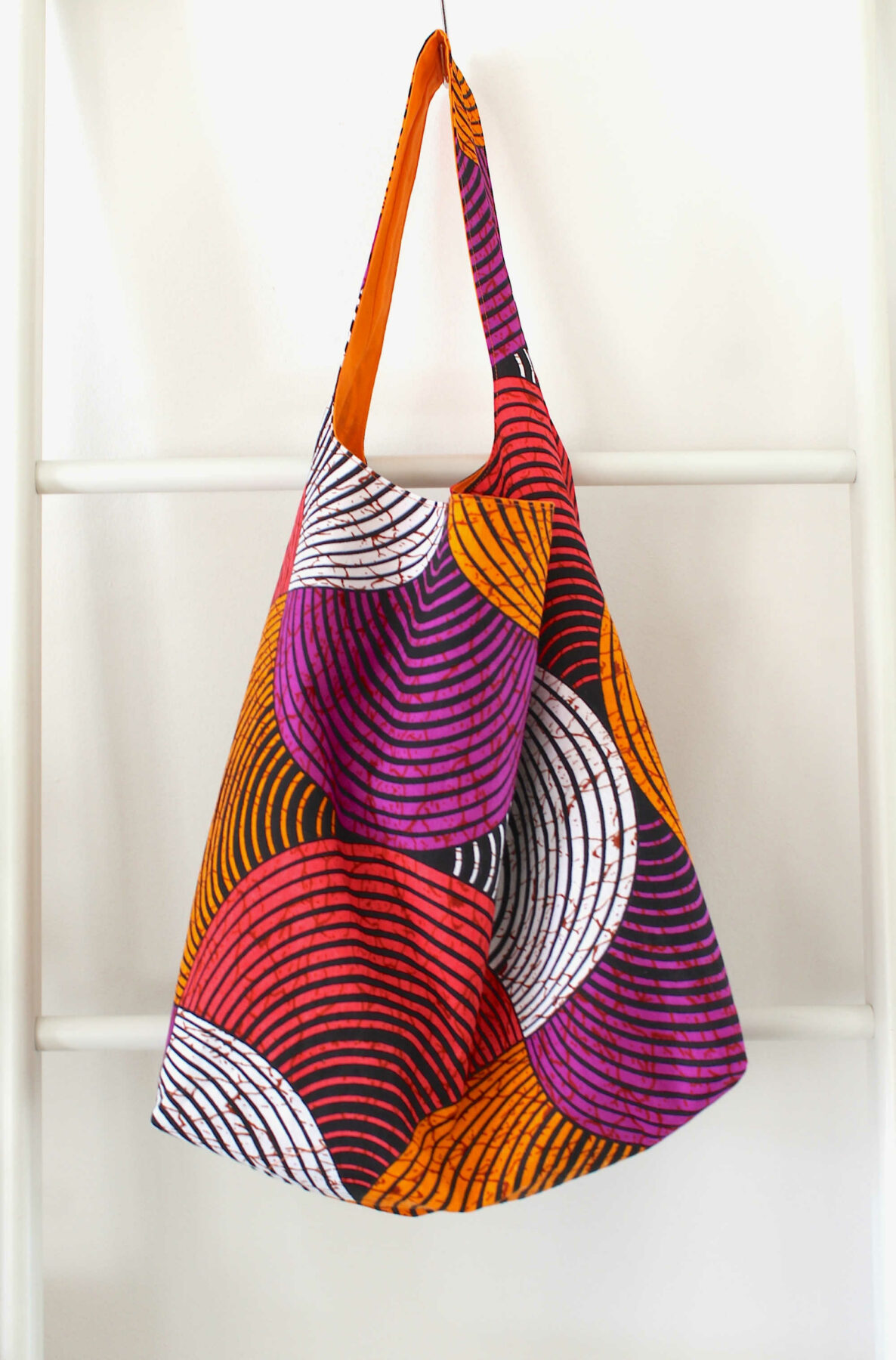 sac boho tissu wax, grand sac cabas, sac une anse porté épaule, sac à courses – Image 2