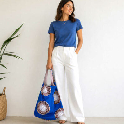 sac boho une anse wax bleu et marron