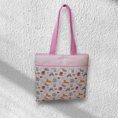 Sac forme cabas pour fillette, motif chats, modèle unique