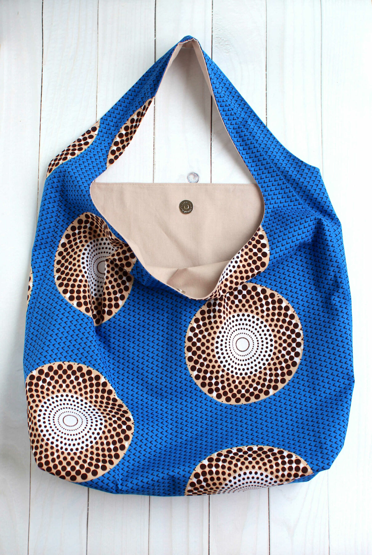 sac boho tissu wax, grand sac cabas, sac une anse porté épaule, sac à courses – Image 6