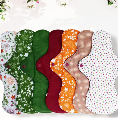Pack 7 serviettes hygiéniques lavables FLEURS DES CHAMPS (xl / nuit et flux abondants) - serviettes menstruelles lavables - Zéro déchet - shl - serviettes périodiques