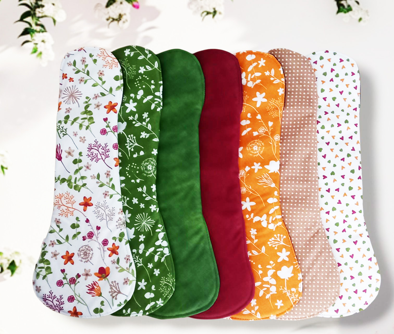 Pack 7 serviettes hygiéniques lavables FLEURS DES CHAMPS (xl / nuit et flux abondants) - serviettes menstruelles lavables - Zéro déchet - shl - serviettes périodiques