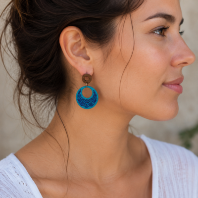 Boucles d’oreilles « Lune Océane » en pâte polymère turquoise