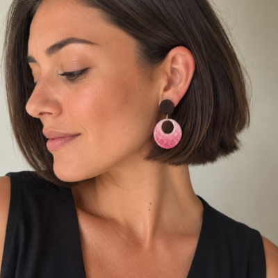 Boucles d’oreilles « Lune Océane » en pâte polymère rose dégradé
