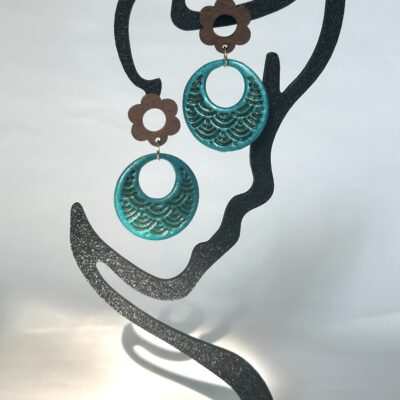Boucles d’oreilles « Lune Océane » en pâte polymère vert irisé