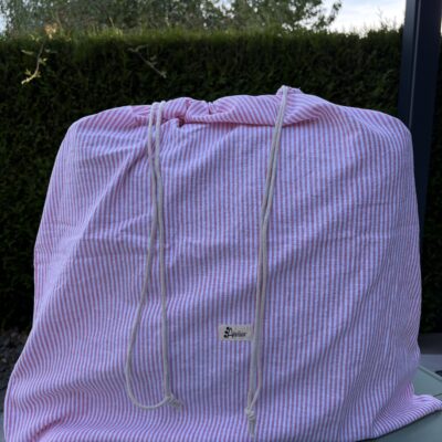 Sac à linge rose à rayures pour les Vacances (grande capacité).