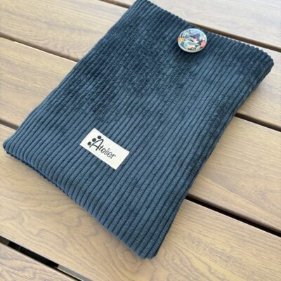 Pochette à livres molletonnée en velours Marine taille 17 cm * 22 cm