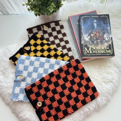 Housse à livre broché au motif damier, pochette à livre fait main, cadeau pour lecteur