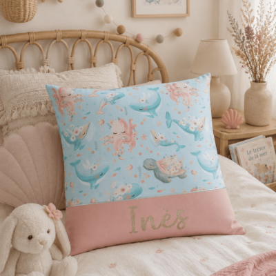 coussin de naissance personnalisé animaux de le mer