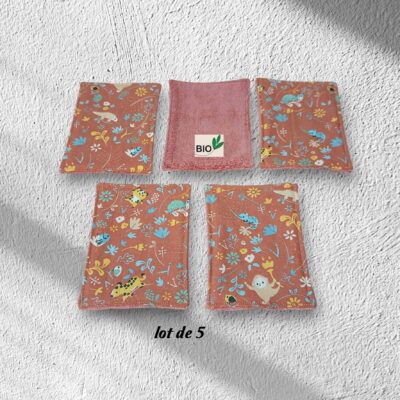 5 Débarbouillettes, grandes lingettes, enfant et bébé coton et éponge bambou bio