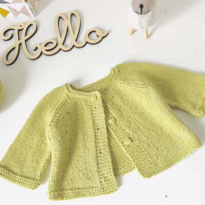 Le gilet bebe fantaisie en coton merinos - naissance à 24 mois - coloris anis