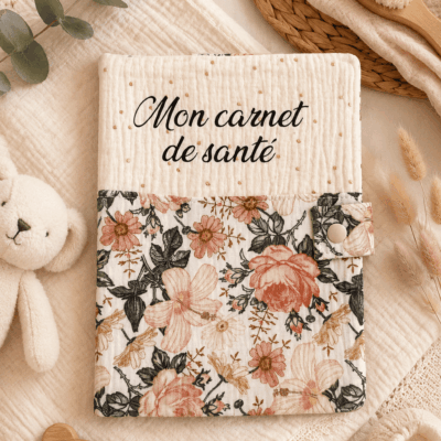 protège carnet de santé fleuri vintage