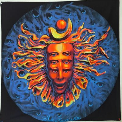 Tenture Murale Psychédélique Fluo "Shpongle Mask" par Yulia Tauritani - 50×50cm - Pièce d'Art Exclusive (Copie) (Copie)