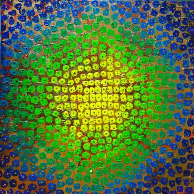 Toile abstraite lumineuse et dorée effet disco - 50x50 cm