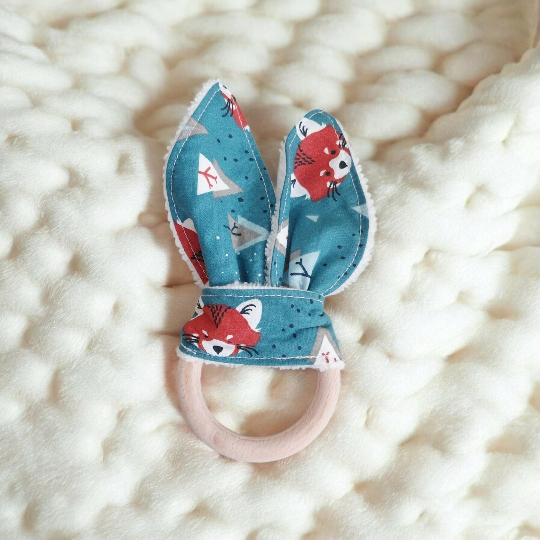 Anneau de dentition oreilles de lapin en éponge de bambou – Bois de hêtre – Cadeau de naissance bébé – Image 2
