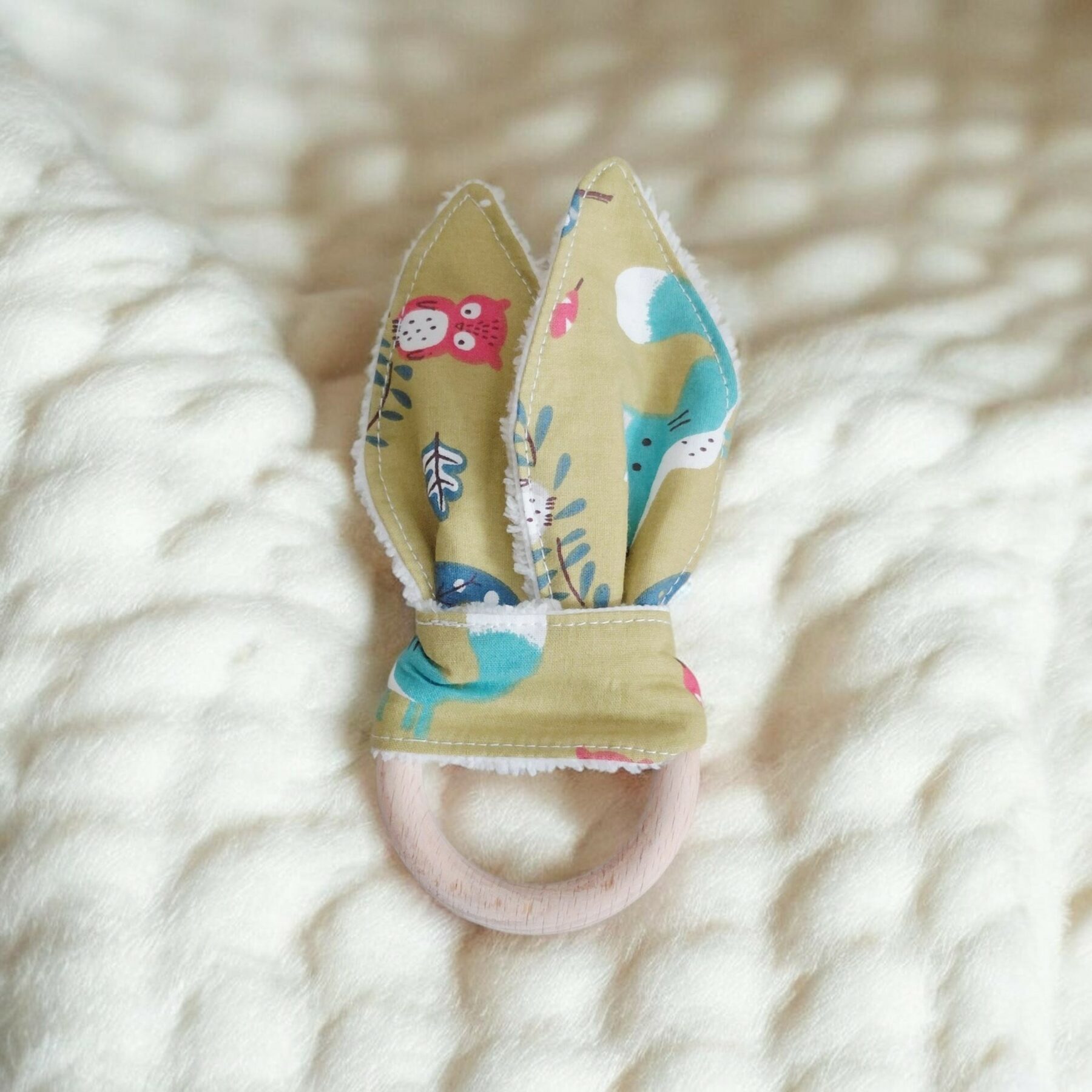Anneau de dentition oreilles de lapin en éponge de bambou – Bois de hêtre – Cadeau de naissance bébé – Image 3