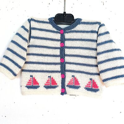 gilet bébé au tricot, fait main, style marin, taille 3 mois
