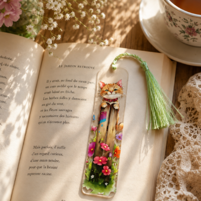 Marque-page « Petit chat » et pompon vert clair