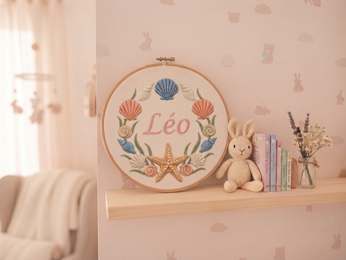 Cadre brodé personnalisé – Prénom de l’enfant 🌸 – Image 3