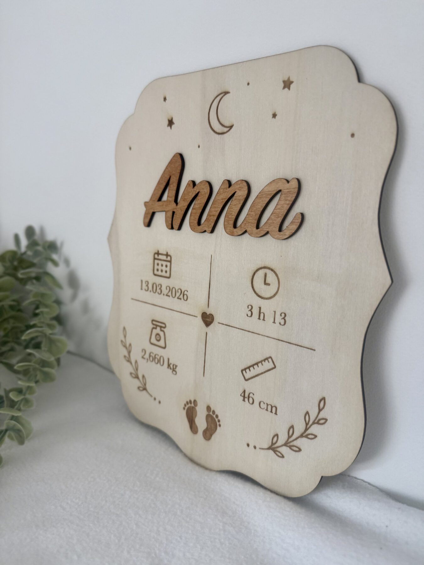 Plaque de naissance personnalisée en bois – Image 2