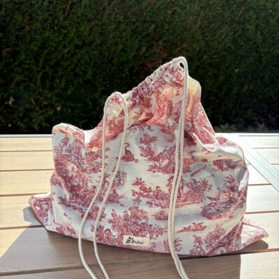 Sac à linge moyenne capacité en toile de Jouy Rrouge