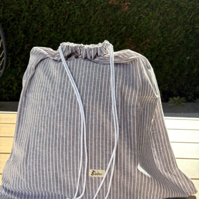 Sac à linge marron grande capacité en lin rayé