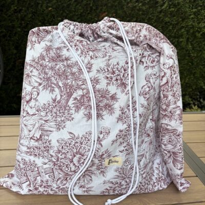 Sac à linge grande capacité en toile de Jouy brique